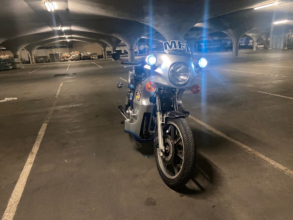 Mad-Max Goose Bike with lights blaring